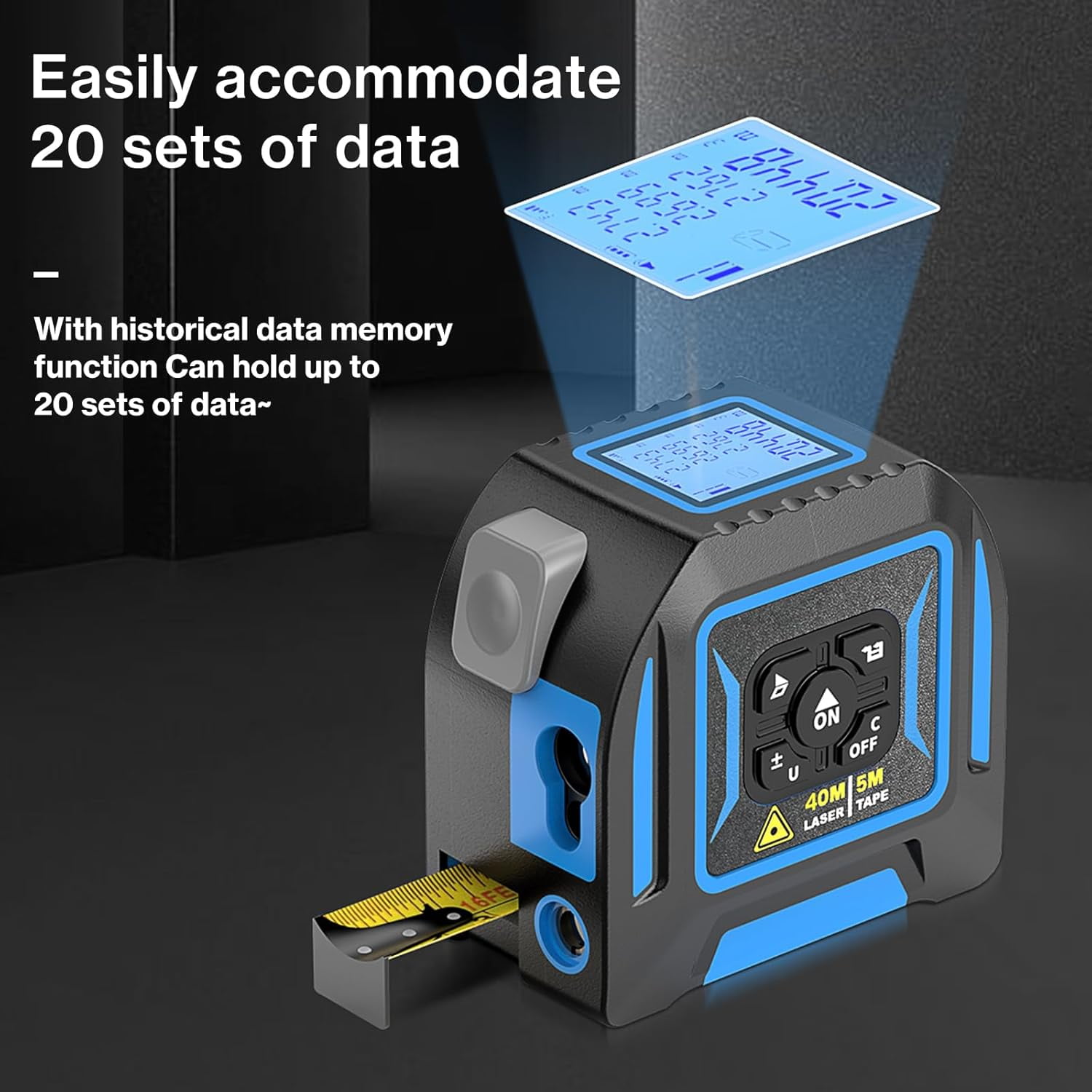 Laser Rangefinder, 2-in-1 Laser Tape Measure, 130Ft/40m Laser Measurement Tool, 16Ft/5m Measuring Tape, Digital Laser Tape Measure, LCD Display, Self-Locking Tape, Belt Clip
