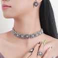 thumbnail image 2 of Vintage Ethnic Indian Jewellery Set for Women Traditional Bollywood Oxidized Choker Necklace Crystal Stud Earring Open Ring Cubic Zirconia Bohemian Daily Wear Parties Wedding Jewelry Xmas, 2 of 4