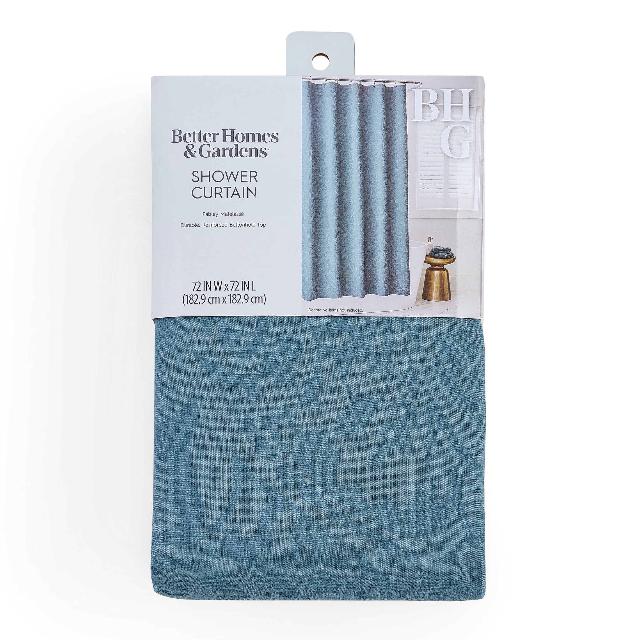 Better Homes & Gardens Paisley Matelassé Shower Curtain, Blue, 72 in x 72 in