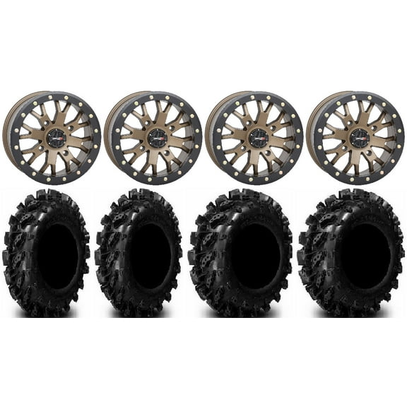 System 3 SB-4 Bronze (4 3) 14" Wheels 28" Swamp Lite Tires Kawasaki Teryx Mule