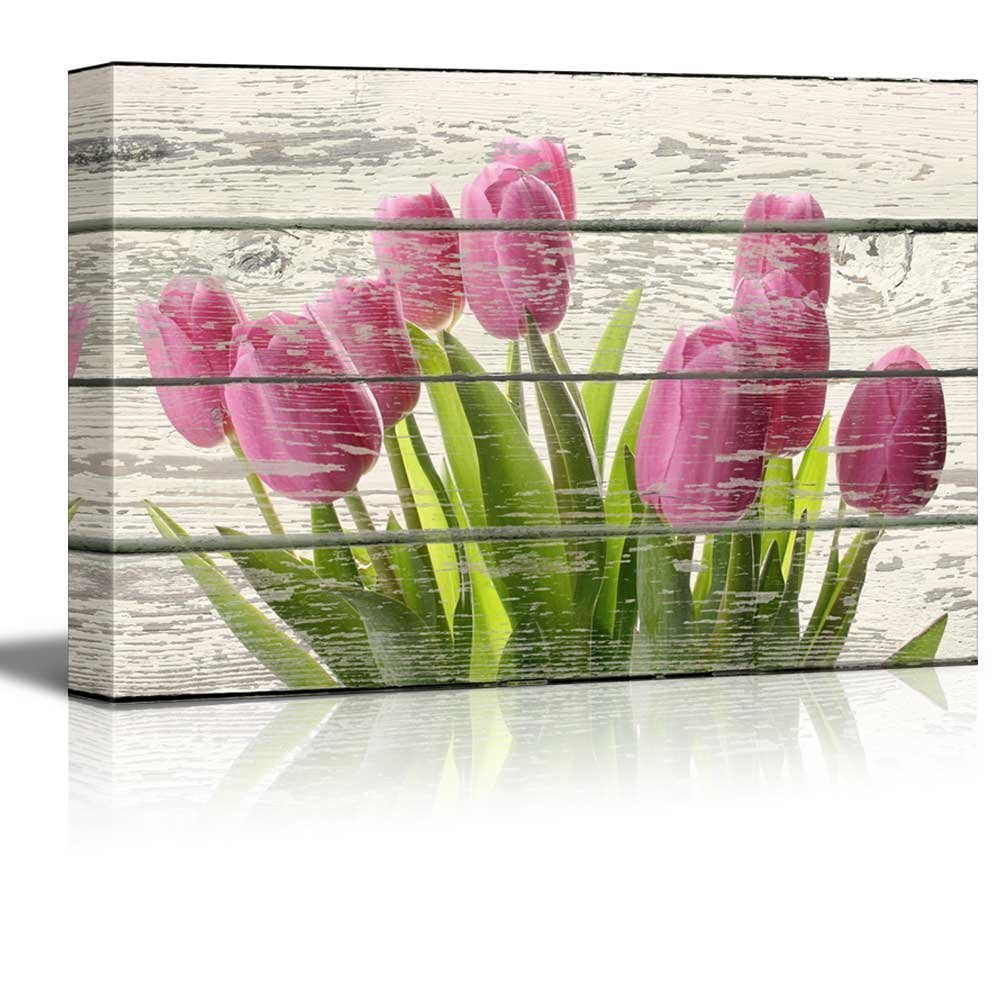 Wall26 Bouquet of Beautiful Pink Tulips Artwork - Rustic Canvas Wall