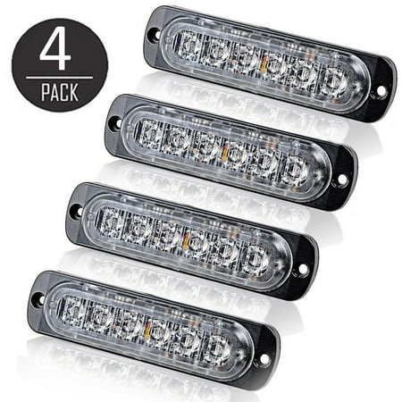 4 Pack Universal Yellow 6 LED Amber 19 Flashing Mode Car Truck Light Warning Caution Emergency Construction Strobe Thin Lamp (Best Emergency Light Bar)