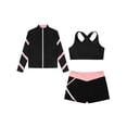 thumbnail image 3 of Hansber Kids Girls 3Pcs Yoga Workout Running Outfits Long Sleeve Zipper Jacket U Neck Tank Top and Black&Pink 6, 3 of 5