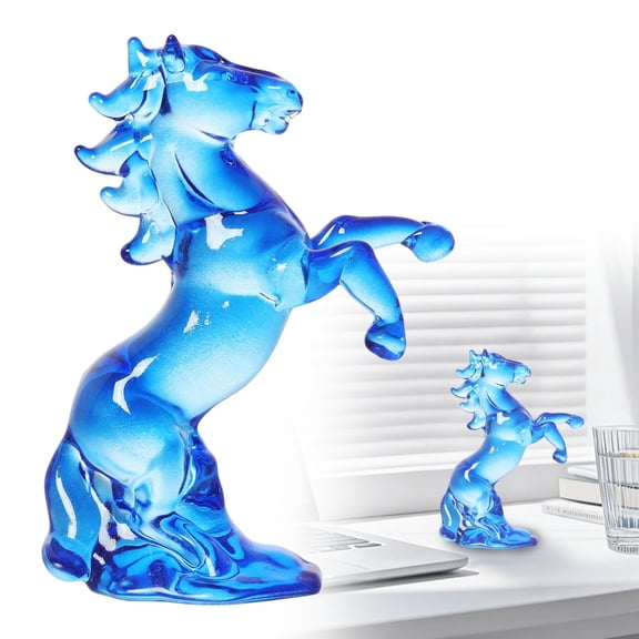 Ljxge Blue Hand Blown Glass Horse Statue 2026 New Year Decor Figurine, 4.3 Inch Crystal Animal Sculpture For Home Office Desk Mantel Display