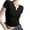 Black, variant on Tops for Women Short-sleeved Pleated V-neck Solid-color Casual T-shirt Gray S