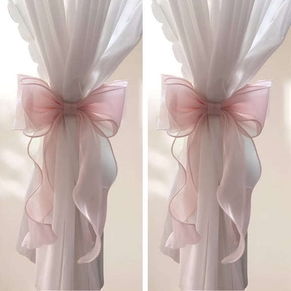 XIBUFE 2 Pack French Silky Bow Curtain Tiebacks,Elegant Lace Ribbon for Curtains Decorative Rope Accessories Home Décor (Pink,2)