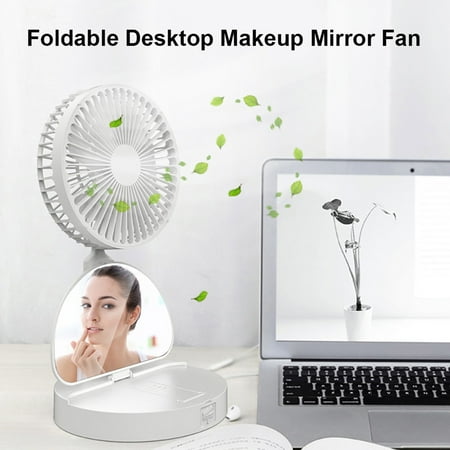 

Hesroicy USB Mini Foldable Desktop Rotary Adjustable Angle Makeup Mirror Air Cooling Fan
