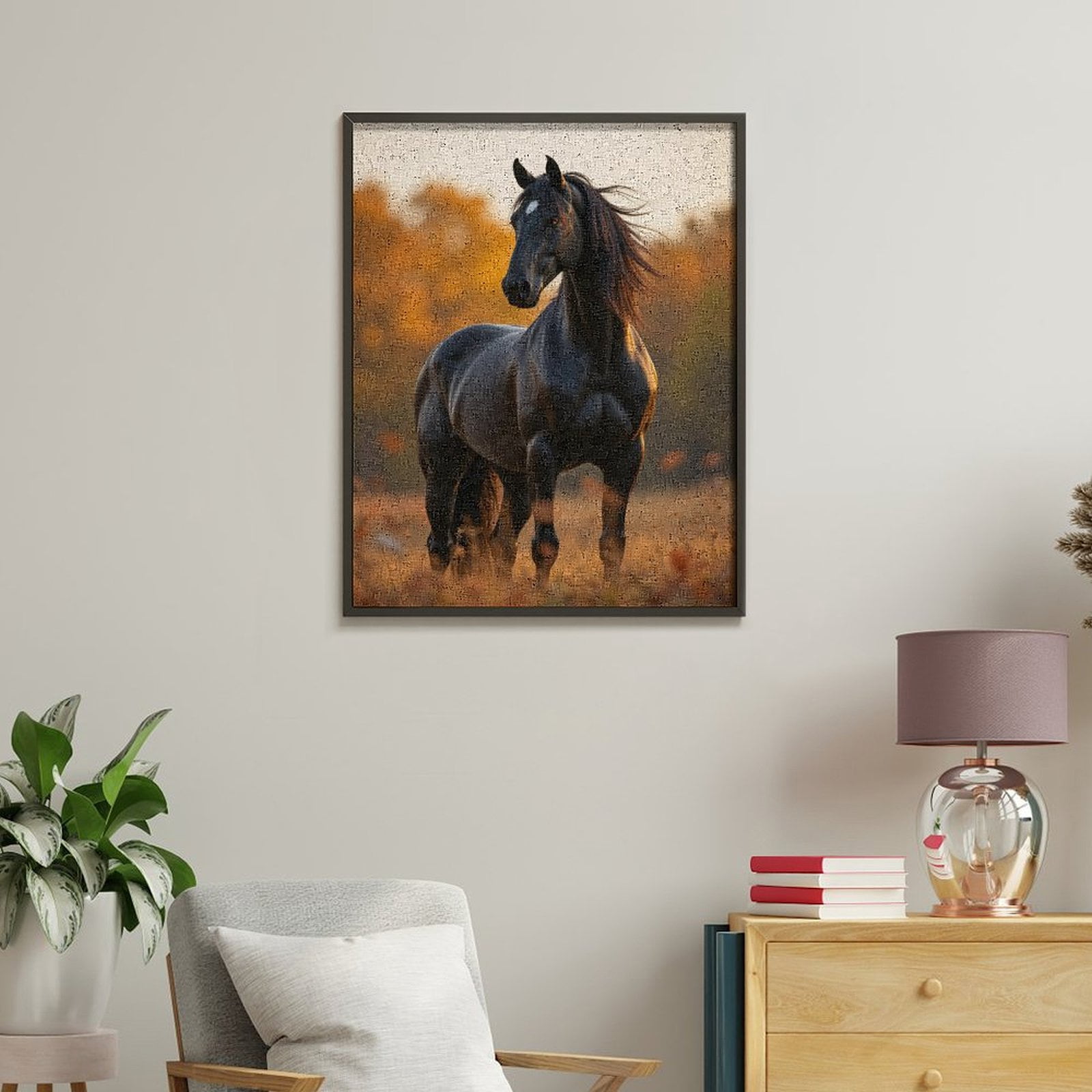 Paint By Numbers Kit for Adults Beginner - DIY Majestic Black Horse Autumn Field Canvas Painting Kits for Adults, Frameless Paint By Number for Adults for Home Wall Decor 16x20 Inch