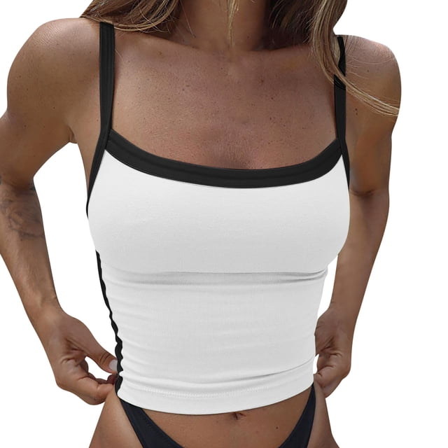 Débardeurs Camisole pour Femmes Tendance Été Col Sans Manches Entraînement Décontracté Basique Blanc S