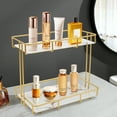 thumbnail image 2 of Wildnix 2-Tier Industrial Bathroom Organizer, White and Gold Iron & Glass Countertop Shelf, &nbsp; Design with High Load Capacity, Modern Style, 2 of 6
