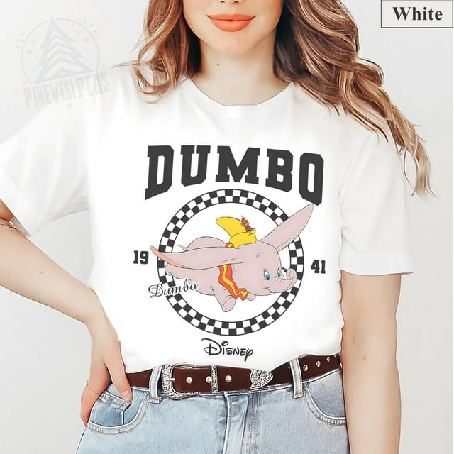 Disney Dumbo 1941 Est Checkered Circle Shirt, T-shirt Rétro Éléphant Dumbo, Couleur Confort - Noir - TG