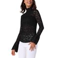 thumbnail image 4 of TOP CASUAL DE MUJER INSPIRE CHIC CON ENCACHE FLORAL Y MALLA TRANSPARENTE CUELLO MOCK NEGRO, 4 of 6