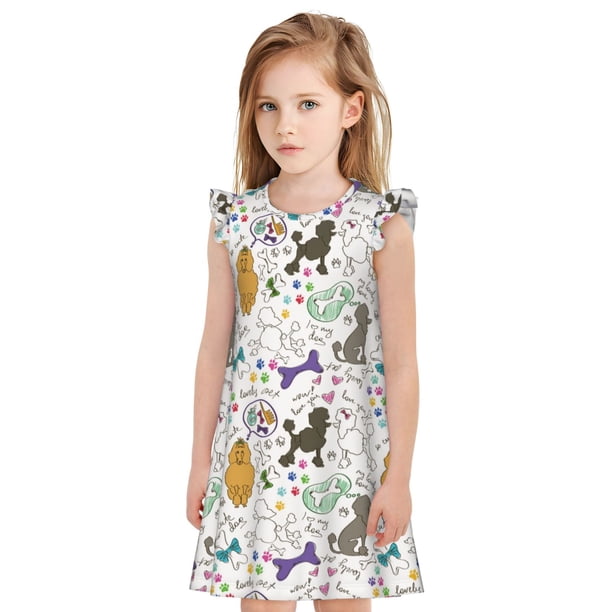 Balery Colorful Poodle Dog Camisón de princesa para niñas, pijama de algodón con mangas abullonadas, suave y bonito.-X-Large