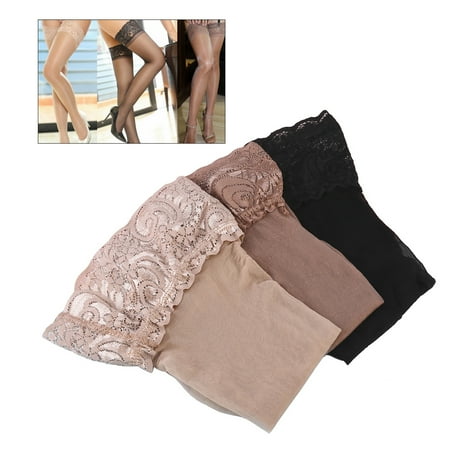 

Frcolor 3 Pairs Anti-skid Silicone Thigh High Stockings Sexy Lace Trimming Lingerie Leg Stocking Socks (Black & Coffee & Skin-color)