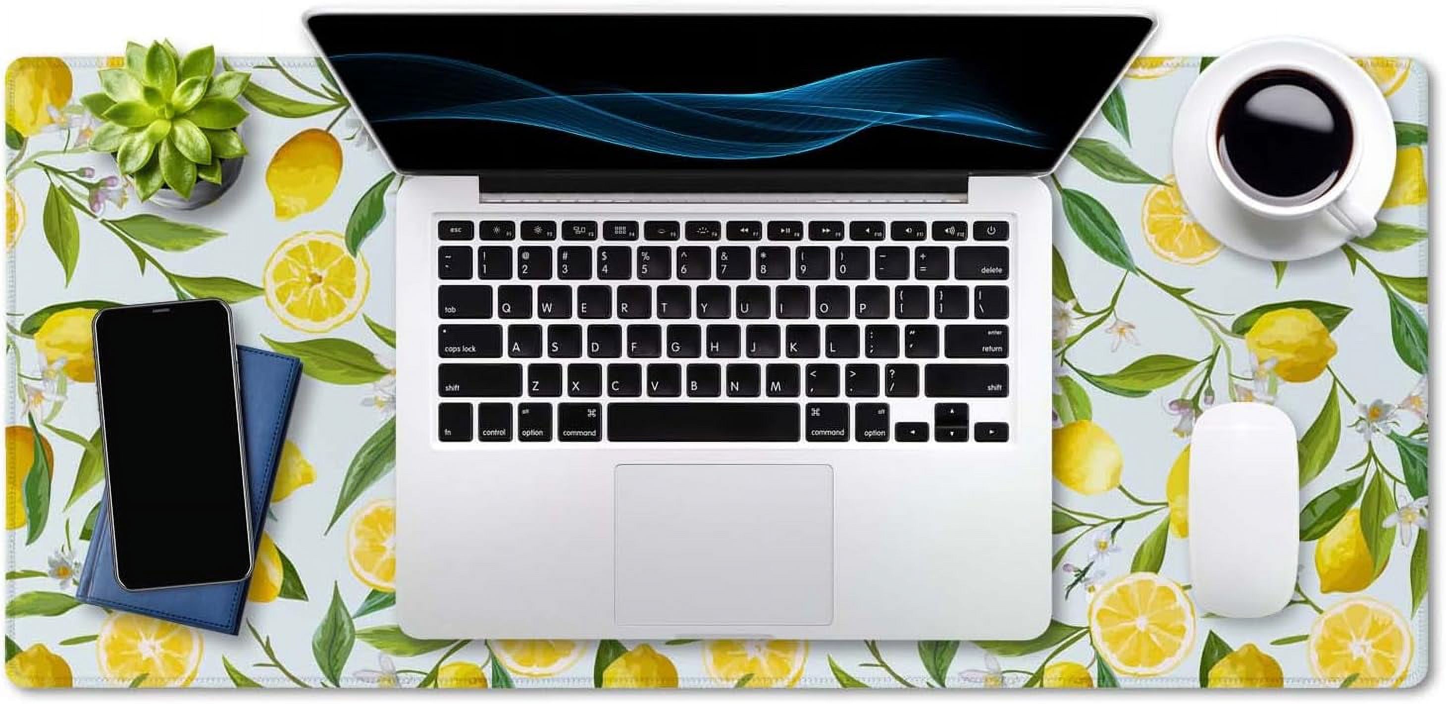 Extended Mouse Pad, XXL Gaming Mouse Pads, Large Big Mousepad Laptop Computer Keyboard Mat Desk Pad with Non-Slip Base Stitched Edge for Gaming Office, 35.4 x 15.7 inch, Lemon Fruits Tree Leaf