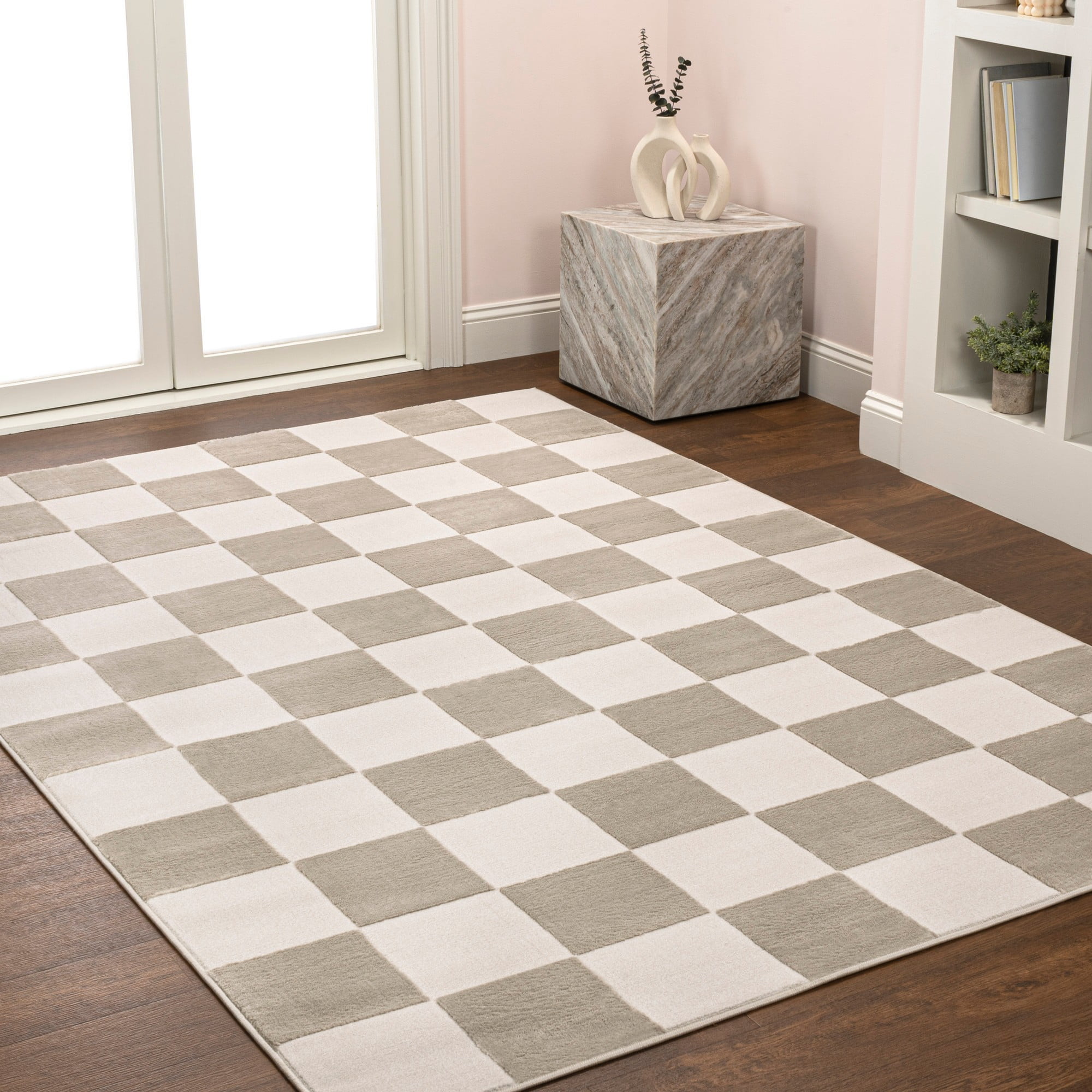 JONATHAN Y SANDSTONE 5 x 8 Area Rug, Thea Geometric Checkerboard - Beige/Cream, SND103A-5