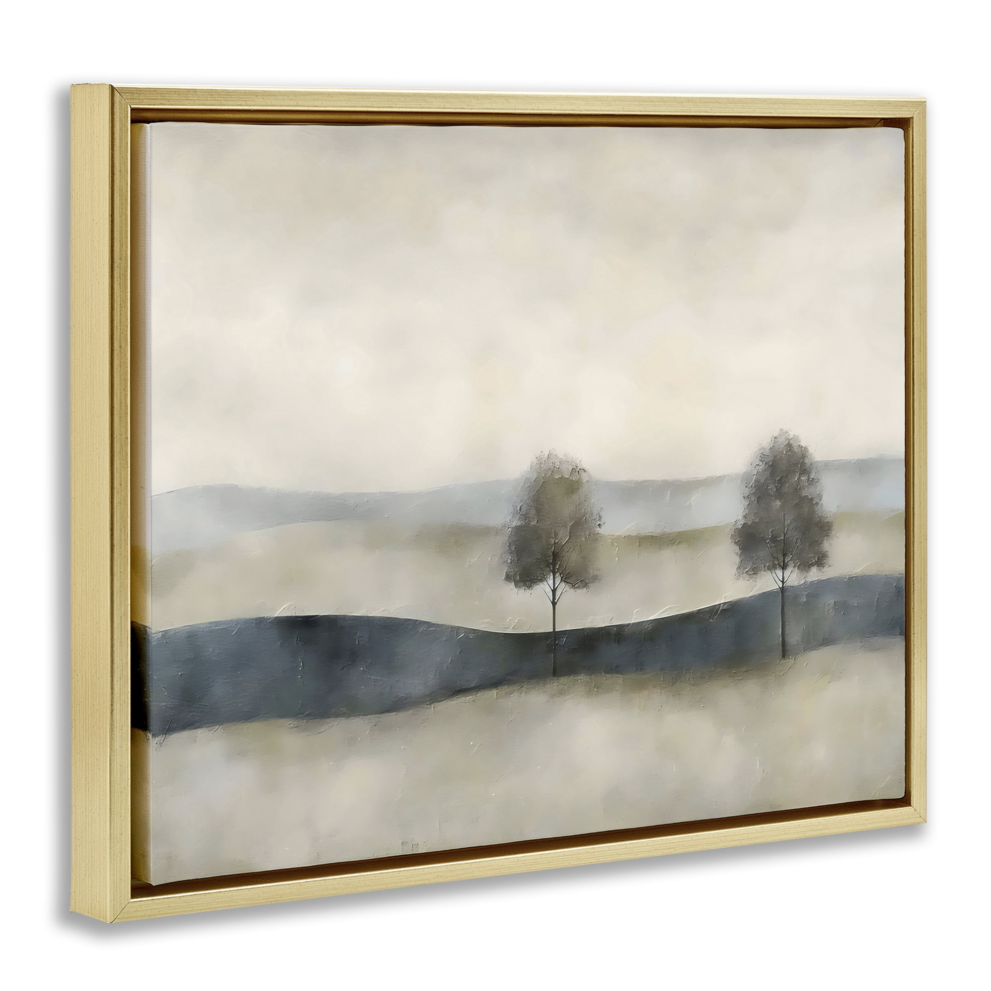 Stupell Industries Muted Horizon with Trees Gold Framed Floater Canvas Wall Art, design by Riley B