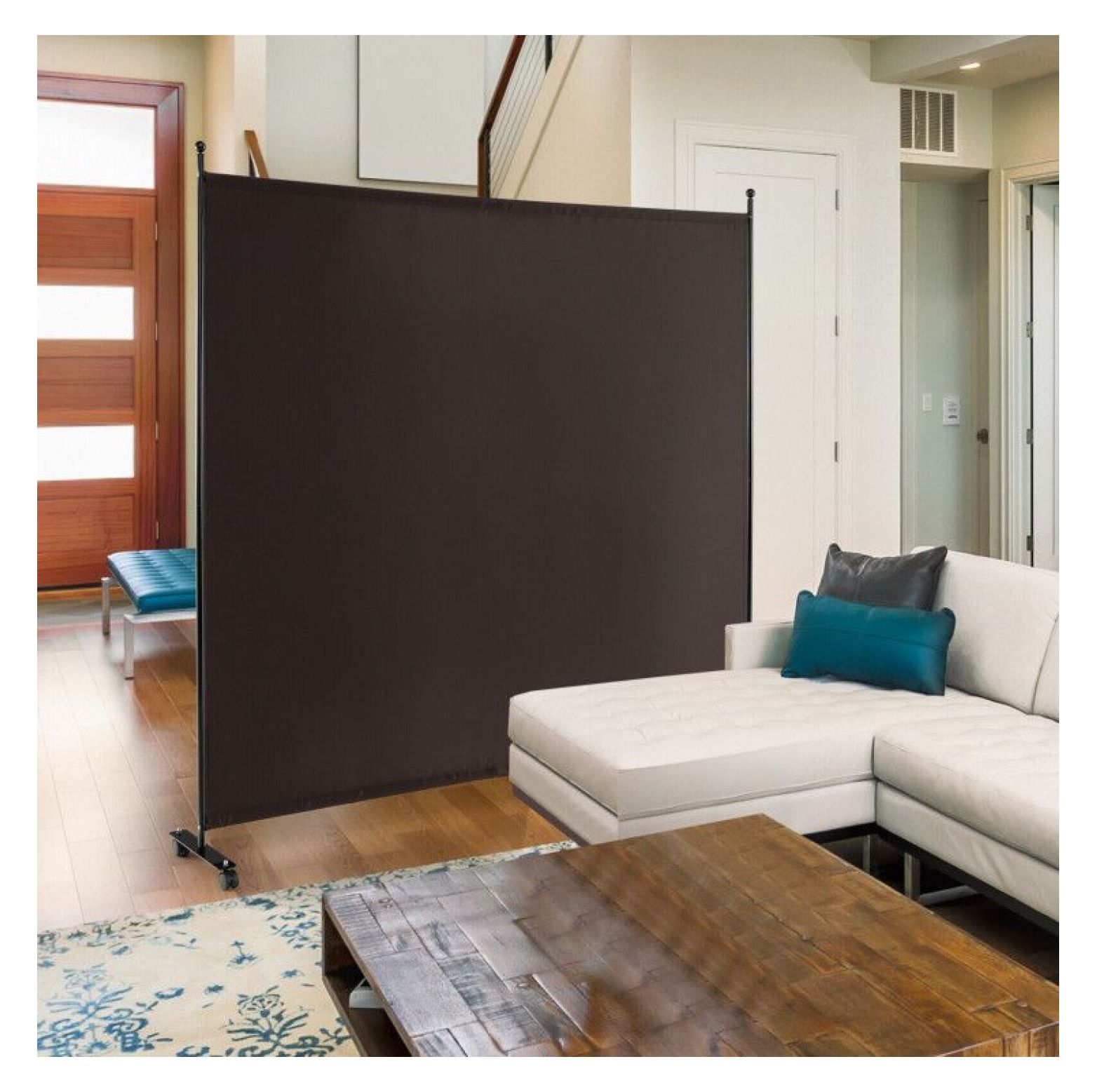 Yunken 6 Ft Single Panel Room Divider on Easy-Roll Casters, Freestanding Mobile Partition Screen for Any Room