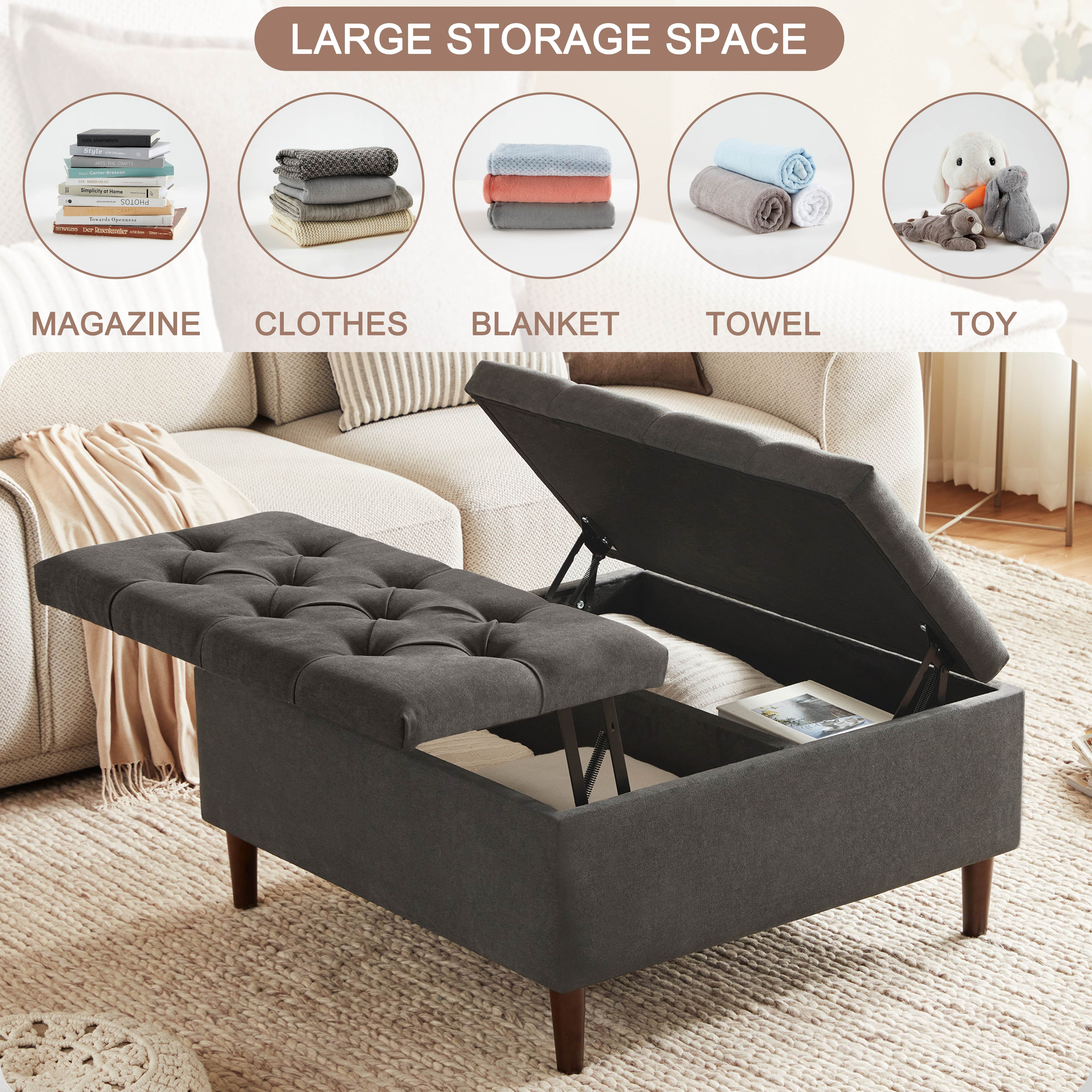 Weture Tufted Modern Ottomans, Fabric Dark Gray, 34.60 x 34.60 x 17.70 in, 54.45 lb