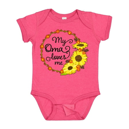 

Inktastic My Oma Loves Me with Sunflower Wreath Gift Baby Boy or Baby Girl Bodysuit
