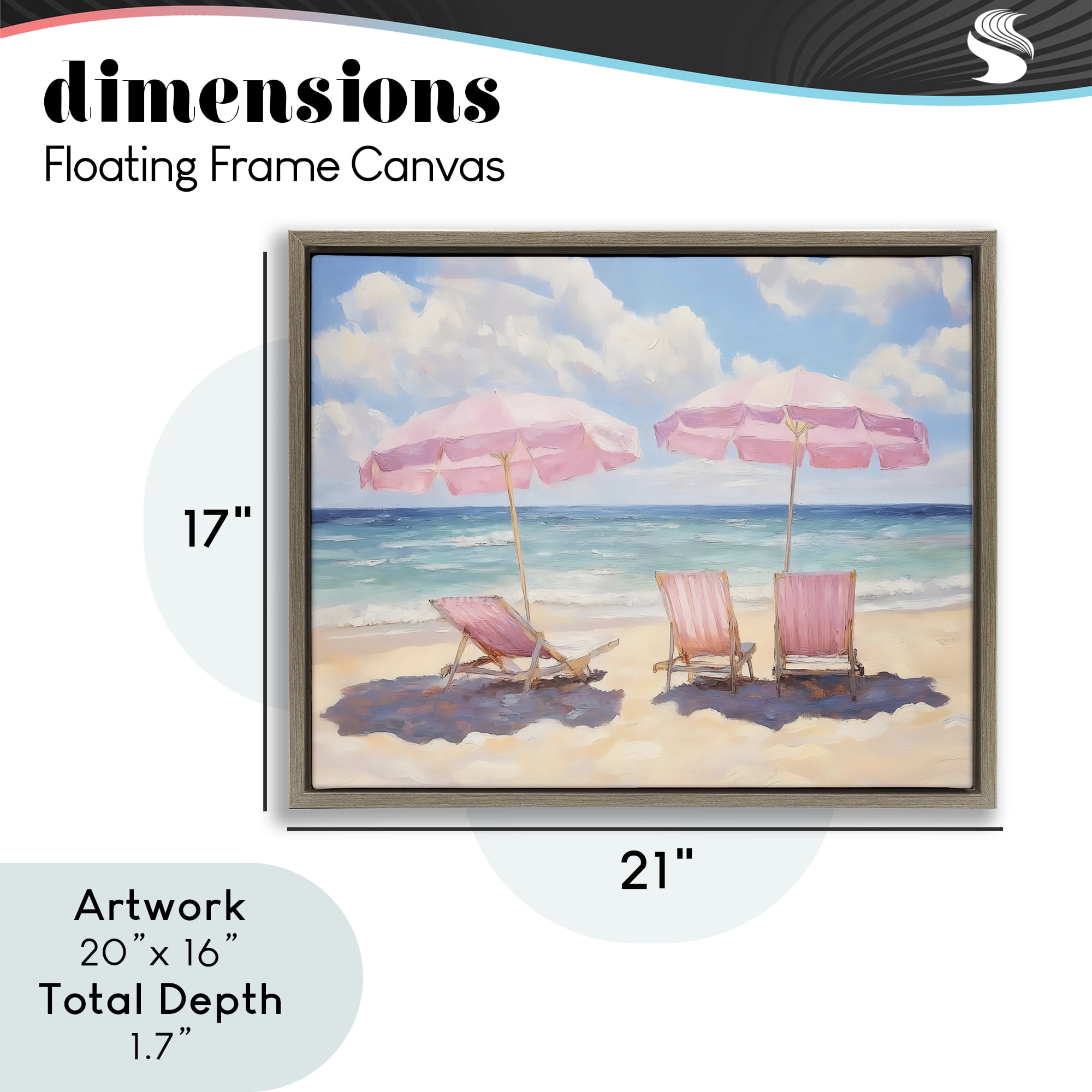 Stupell Industries Pink Summer Chairs by the Sea Brown Framed Floater Canvas Wall Art, design by LSR Design Studio