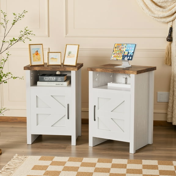 Devoko Nightstand Set of 2 Farmhouse Nightstand with Storage Shelves Bedside Tables End Table for Bedroom Modern Wood Side Table Living Room,White