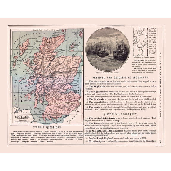 Historic Map - Scotland - Monteith 1882 - Vintage Wall Art