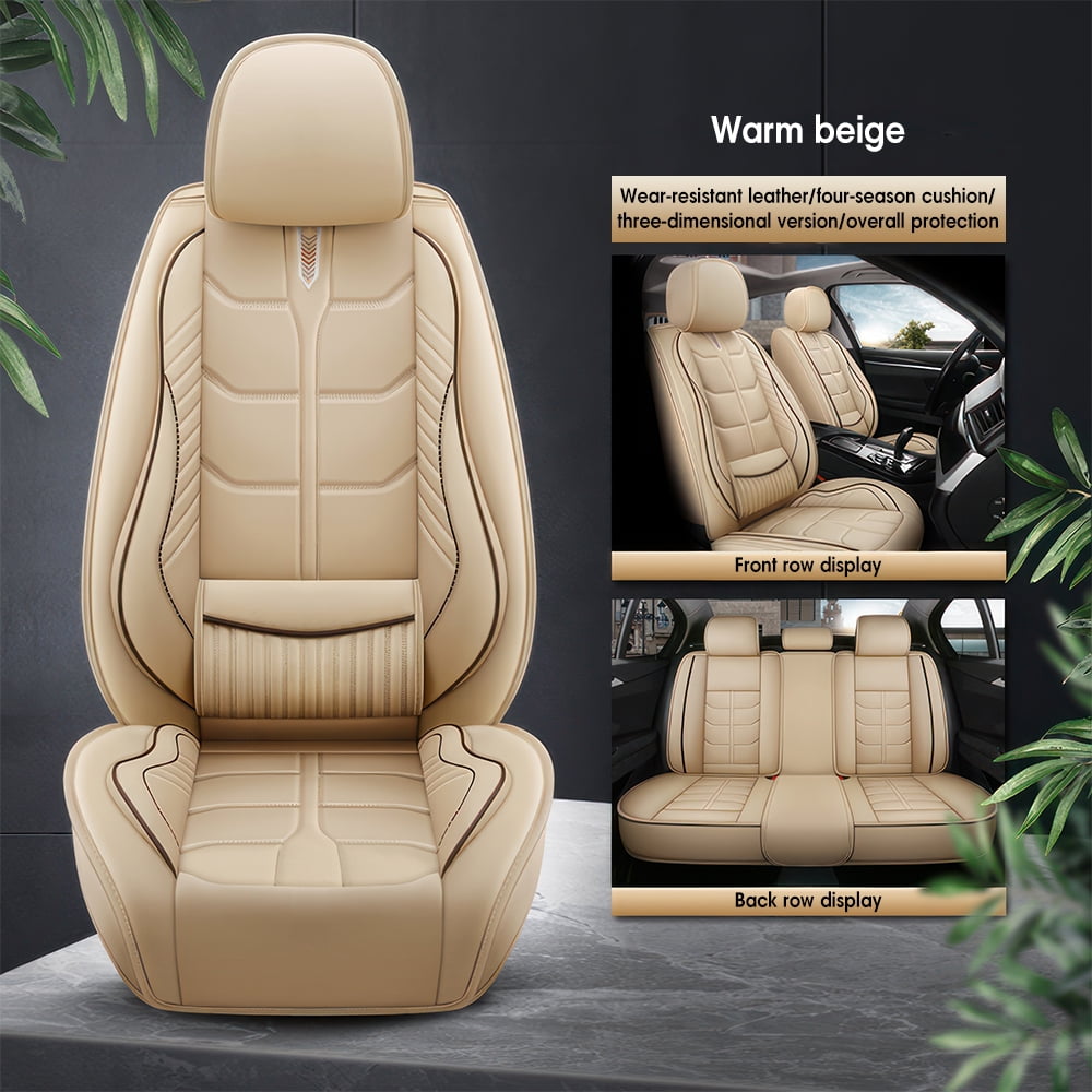 5 Seats Leather Car Seat Covers,Car Seat Covers Full Set,Automotive Seat Covers ,Fit for Most Cars SUV and Most Sedans Hatchbacks Crossovers,Breathable Waterproof Full Wrapping Edge Seat Covers