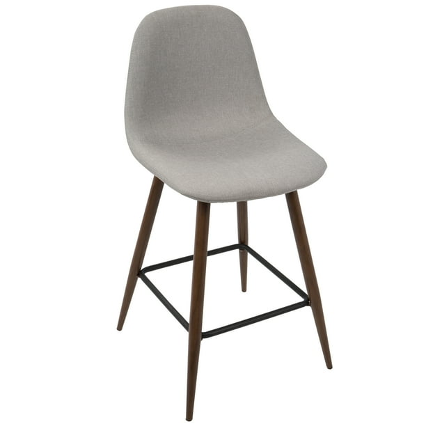 Pebble MidCentury Modern Counter Stool in Walnut and Light Grey by
