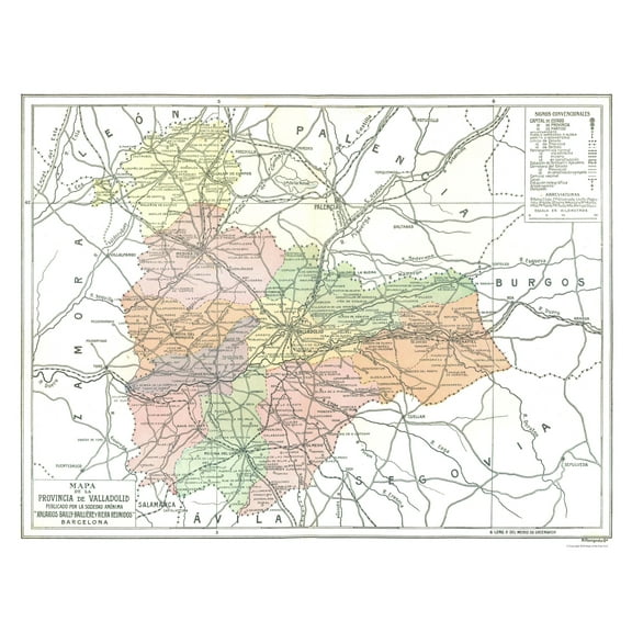Historic Map - Valladolid Province Spain - Pompido 1913 - 30.17 x 23 - Vintage Wall Art