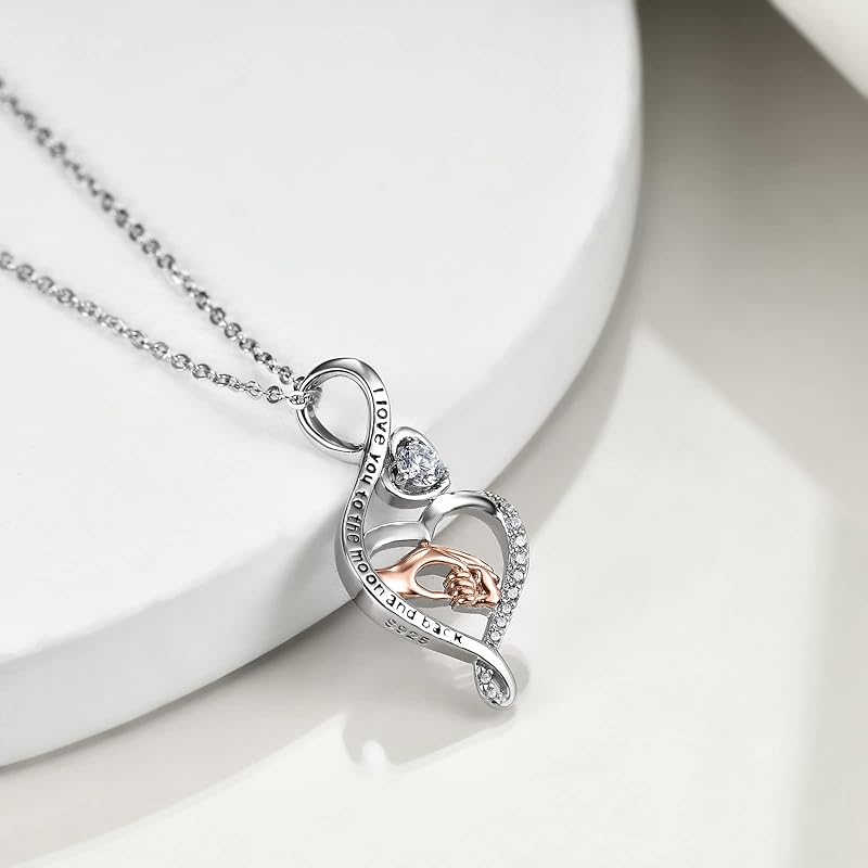 Crystal Mother Daughter Necklace Sterling Silver Mothers Day Birthday Jewelry Gifts for Women Mom Daughter Wife