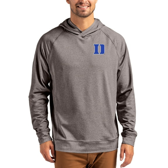 Men's Cutter & Buck Heather Charcoal Duke Blue Devils Primary Logo Adapt Knit Raglan Pullover Hoodie