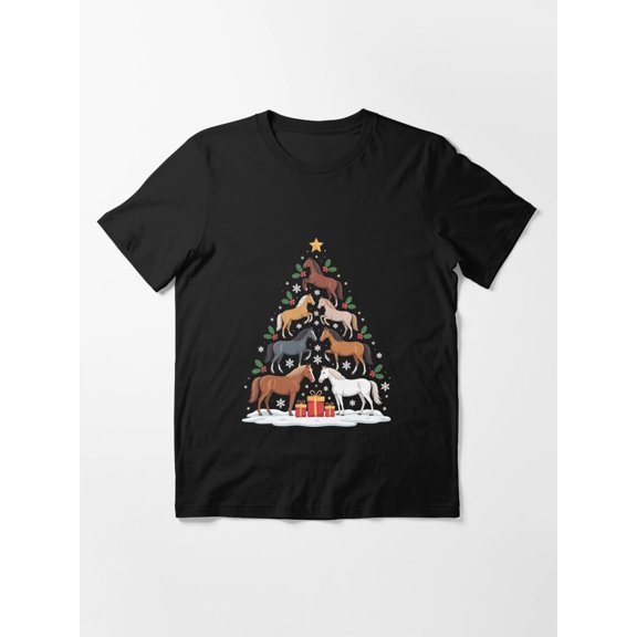 Horse Christmas Tree Gift Women Girls Equestrian Xmas Unisex T-Shirt up to Size 5XL