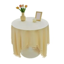 Hiroekza Linen Tablecloth with Tassel Fringe 39” Square - Waterproof, Wrinkle-Free, Machine Washable Round Coffee Table Cloth for Wedding, Party, Indoor & Outdoor Dining Table Cover White