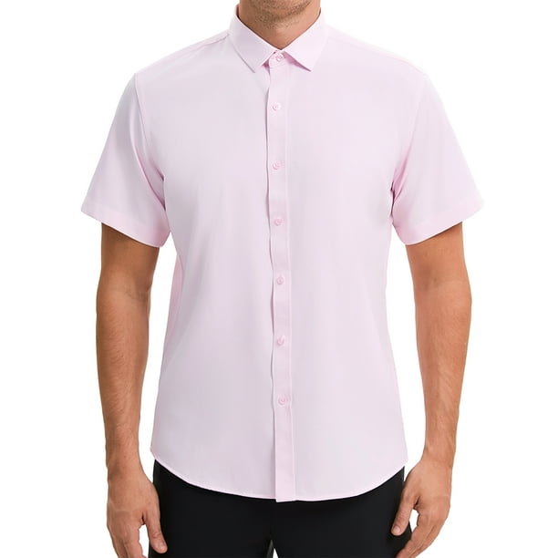 CAMISAS DE MANGA CORTA PARA HOMBRES INSPIRADORAS DEL DÍA DEL PADRE, CAMISAS DE NEGOCIO FORMAL DE BOTÓN, ELÁSTICAS Y LIGERAS, TAMAÑO 2XL, ROSA