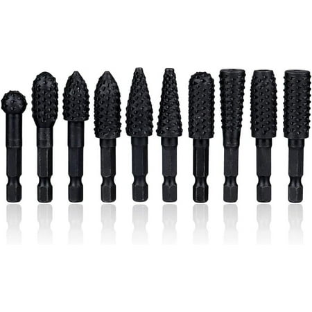 

Yazoeiaing 10 Pieces Rotary Burr Rasp Set 1/4 Inch Hex Shank Quick Change Wood Carving Drill Bits Carbon Steel File Rasp DIY Woodworking Tool for Wood Plastic Engraving Polishing STO-1604