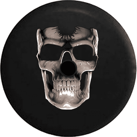 2018 2019 Wrangler JL Backup Camera 3D Cracked Grinning Skull Almost Glowing Silver Grey Spare Tire Cover for Jeep RV 33