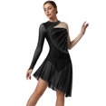 thumbnail image 6 of Aislor Women's Lyrical Dance Long Sleeve Asymmetrical Ballet Skirt Leotard Figure Skating Dress Black XL, 6 of 7
