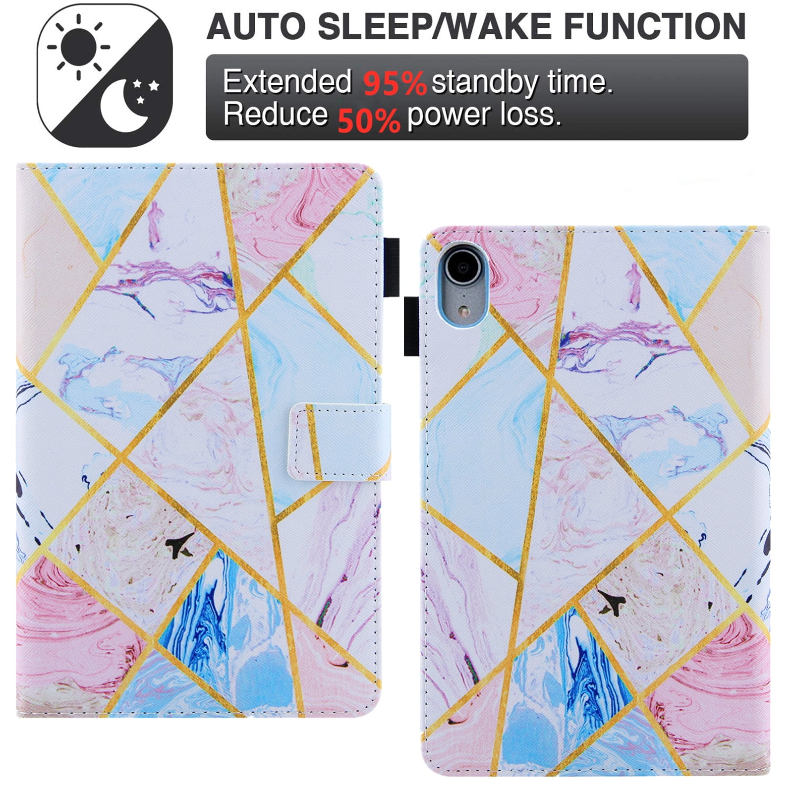 Dteck Folio Case for iPad 10th Generation 2022, Multi-Angle Stand Auto Wake Sleep Smart Cover w/Pencil Holder & Card Slots for Apple iPad 10th Gen 10.9 inch, Marble