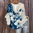 thumbnail image 1 of Tejiojio Women's Casual Printed Top Lace Trim V-Neck 3/4 Sleeves Button Down Fashionable Daily Wear, 1 of 6