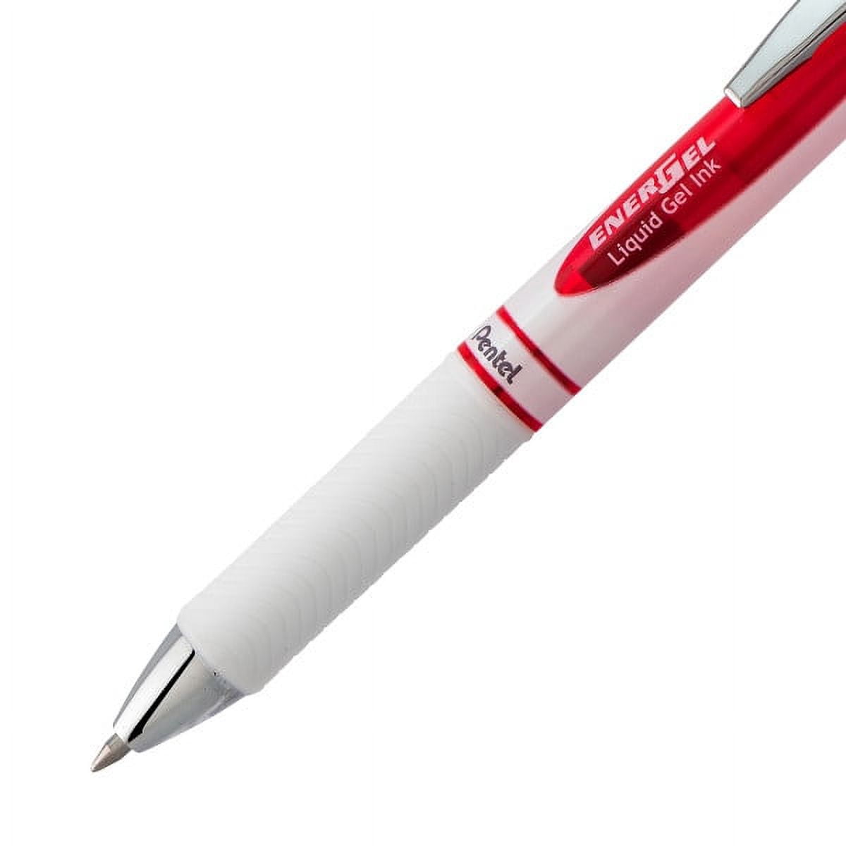 Pentel EnerGel Pearl Retractable Liquid Gel Pen, (0.7mm) Metal Tip, Medium Line, Red Accent, Red Ink, Pack of 12