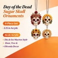 thumbnail image 4 of 4 Pcs Day of the Dead Sugar Skull Ornaments 3.15 in Acrylic Calavera Hanging Decor for Halloween Dia de los Muertos Door and Tree, 4 of 10