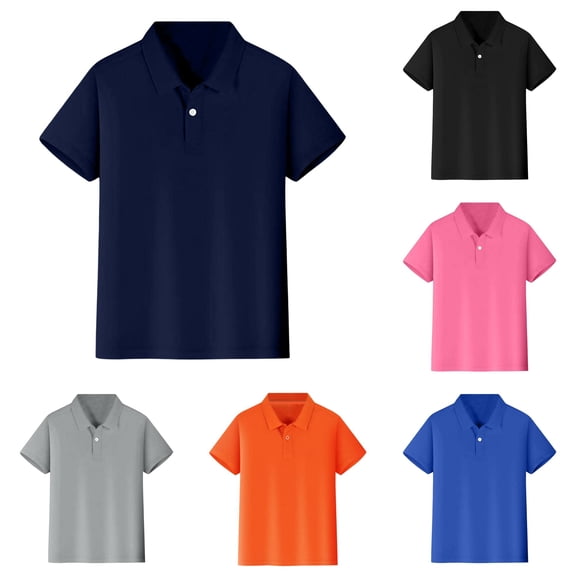 lnmuld Back to School Boys Girls Kids Short Sleeve Solid Plain Single Button Half Placket Polo Shirts Breathable Soft Knit School Uniform Tops Size:5-6 Years