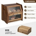 thumbnail image 3 of Ataucjin Double Layer Bread Box,Acacia Wood Bread Bin with Clear Acrylic Door & Air Vents, Rustic Countertop Bread Storage Container for Homemade Bread, Bagels, Muffins, 3 of 7