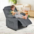thumbnail image 3 of Costway Kids Youth Recliner Chair PU Leather w/Cup Holders & Side Pockets Grey, 3 of 10