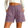 thumbnail image 3 of Asxite Womens Shorts Summer Fashion Faux Linen Elastic Waist 2 Pockets Button Casual, 3 of 5