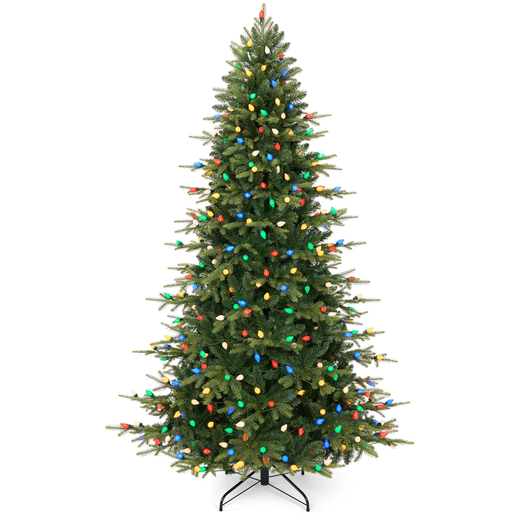 Best Choice Products 6ft Artificial Pre-lit Aspen Christmas Tree, Multicolored Twinkling C7 LED Lights Slim Decor