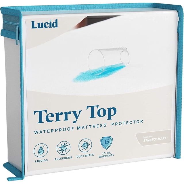 Lucid - Protector de Colchón 100% Impermeable Ajuste Universal - Cubierta de Tela Toalla, Hipoalergénico y Transpirable - Blanco - Tamaño King