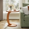 thumbnail image 5 of Finmind Solid Wood Round End Table, Mid-Century C-Shaped Side Table for Living Room, Brown, 5 of 8