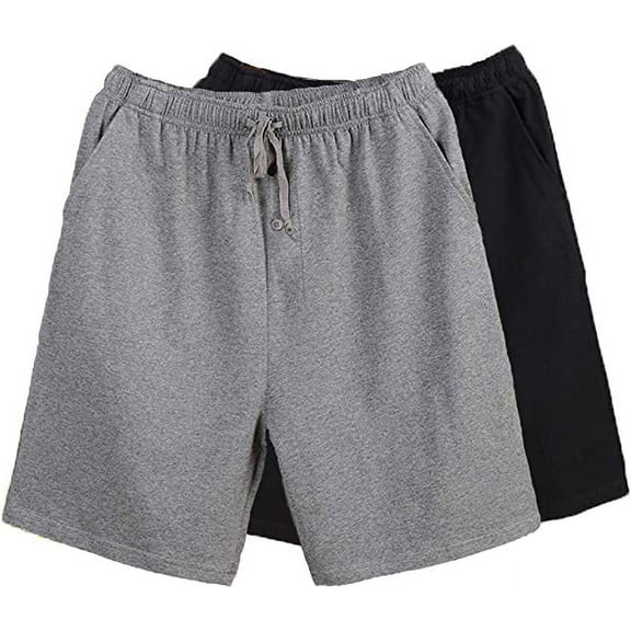 Bintangor Men's Pajama Shorts 100% Cotton Sleep Knit Elastic Waistband Lounge Wear pj Shorts 2 Pack Grey+Black M